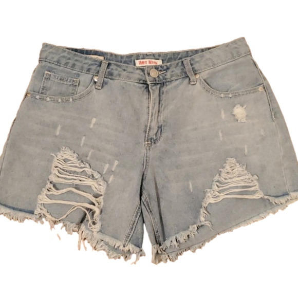 Hot Kiss Mid Rise Midi Distressed Jean Shorts Women's Size 12 - Picture 1 of 8